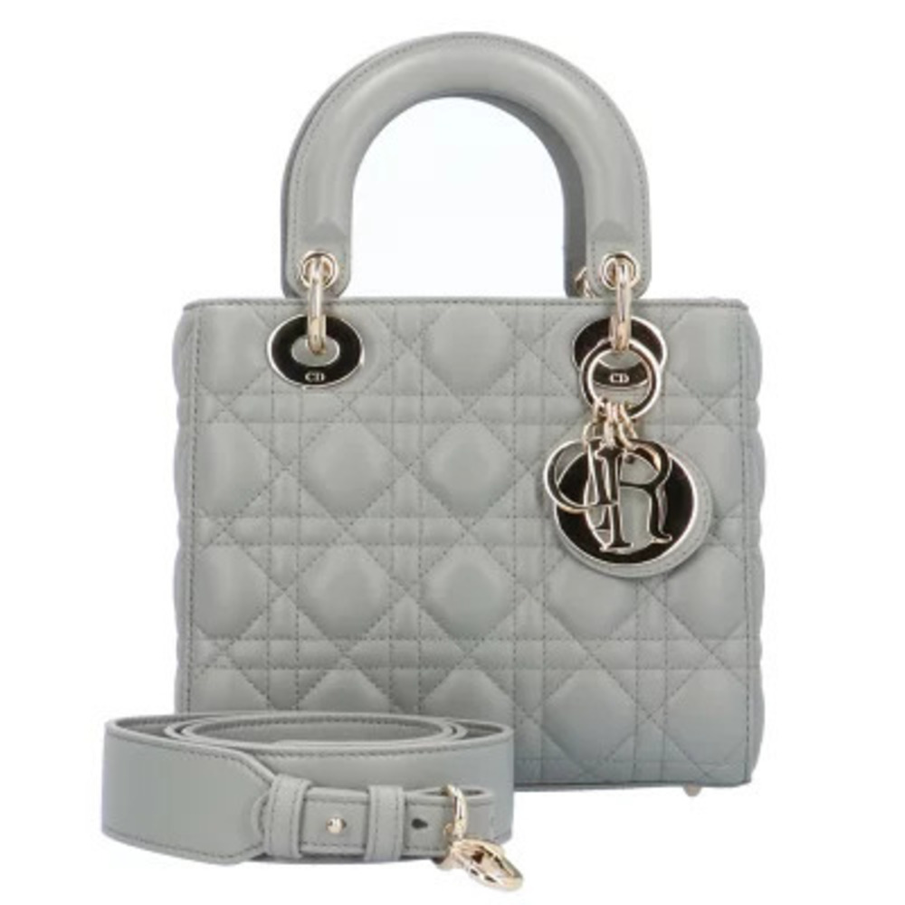 Christian Dior Bag Lady Cannage Shoulder Lambskin Gray
